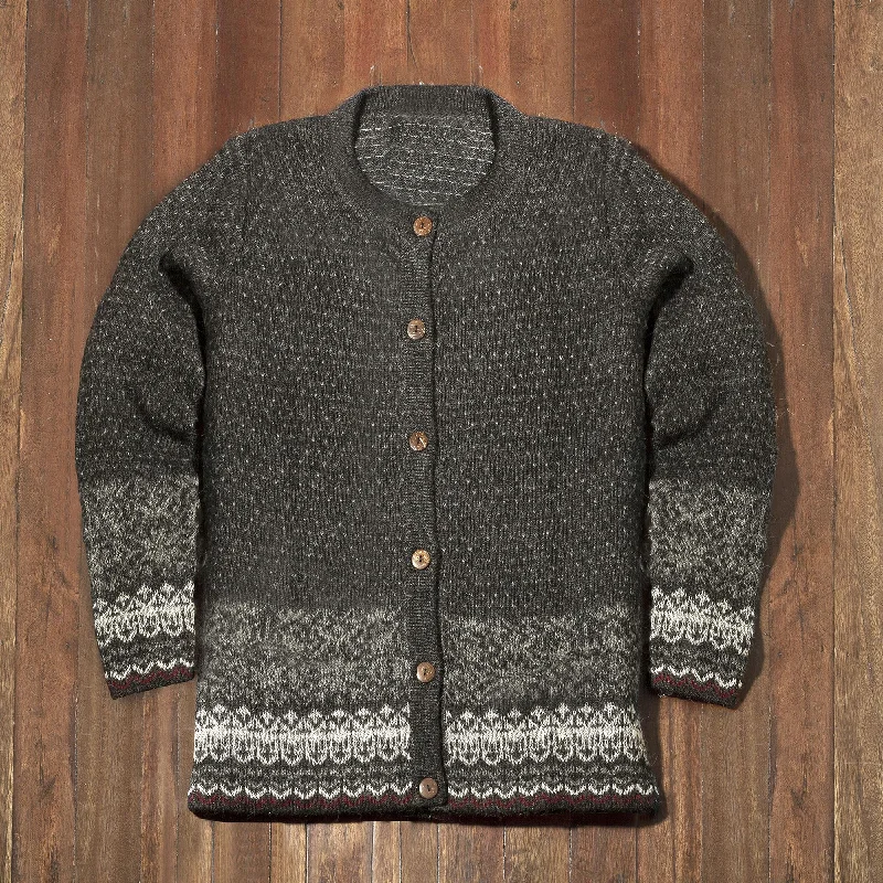 Wintry Passion Graphite and Smoke 100% Alpaca Cardigan from Peru