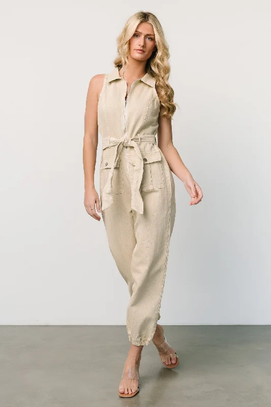 Zahara Sleeveless Jumpsuit | Sand