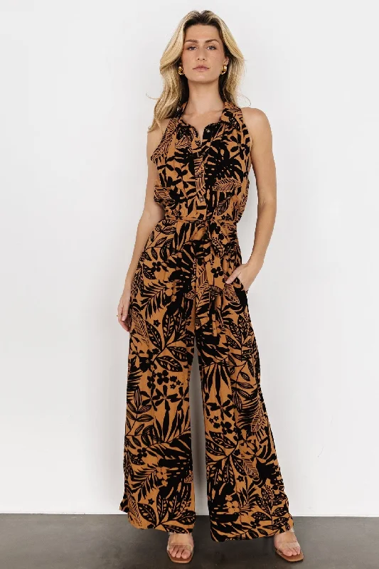 Zendaya Jumpsuit | Camel + Black Print