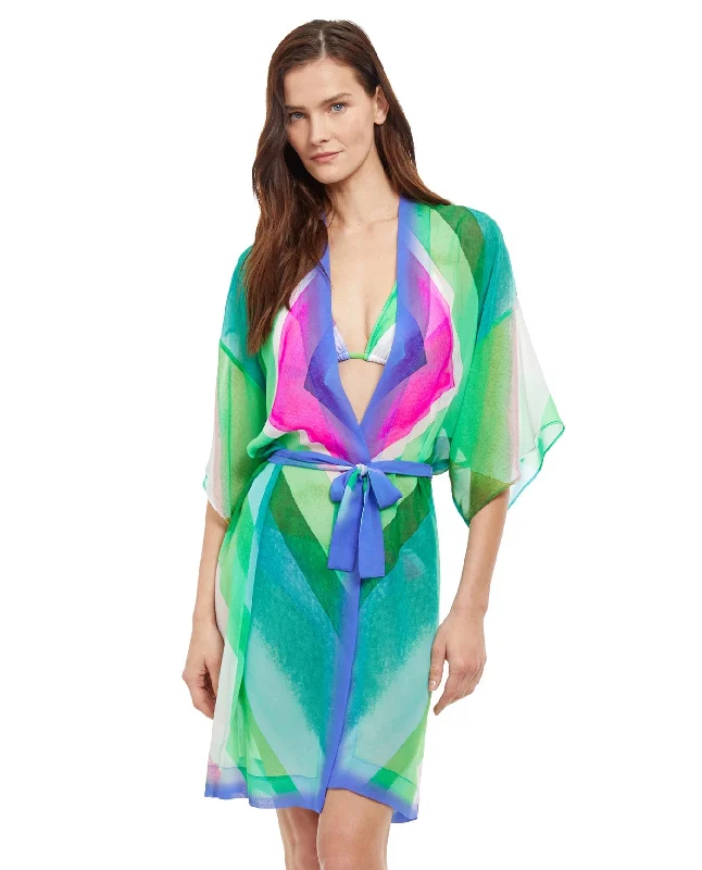 Gottex Diagonal Dreams Belted Kimono Cover Up Dress