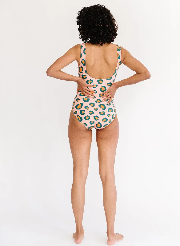 Peach Leopard Cross-Front One-Piece