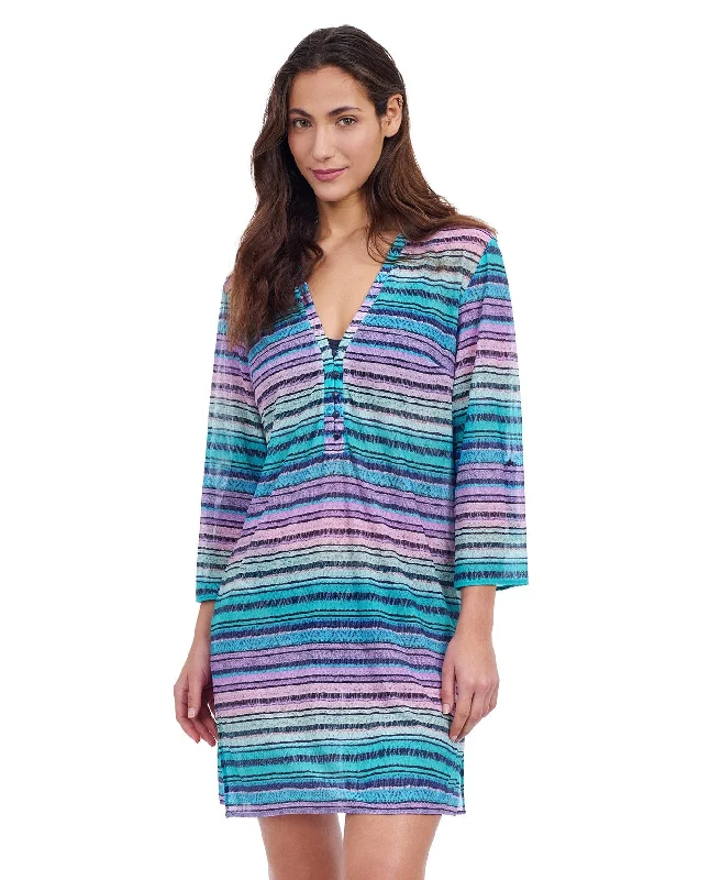 Profile By Gottex Harmony V-Neck Long Sleeve Mesh Tunic Cover Up