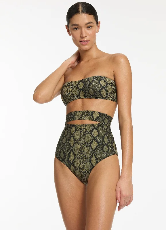 Python Ultra High Waist Splice Bikini Bottom - Olive