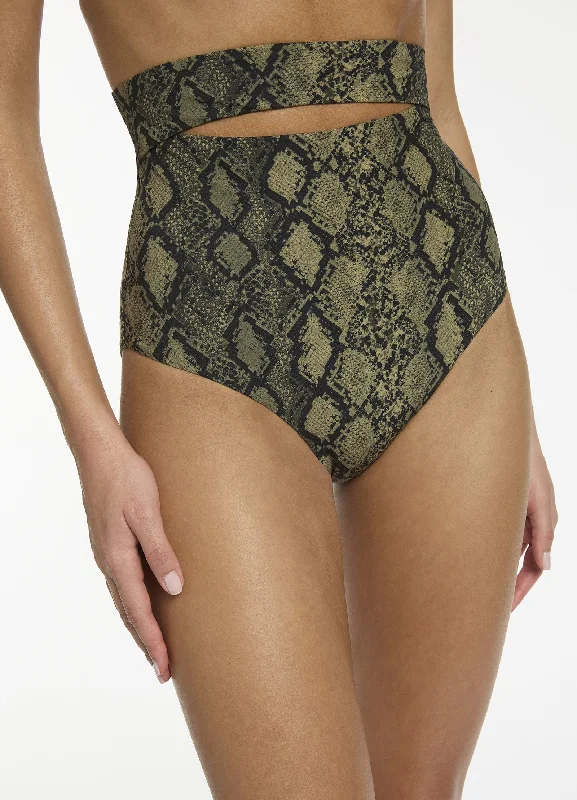 Python Ultra High Waist Splice Bikini Bottom - Olive