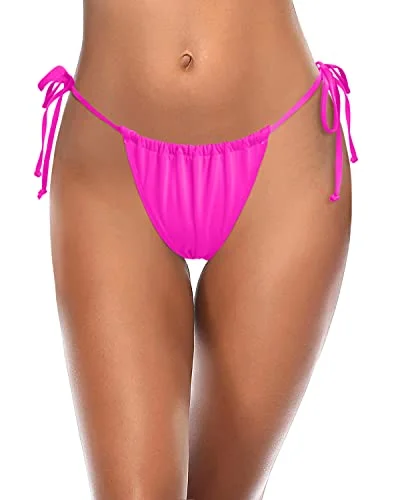 High Cut Leg Swimsuits Bottom Low Waist Bikini Bottoms-Neon Pink