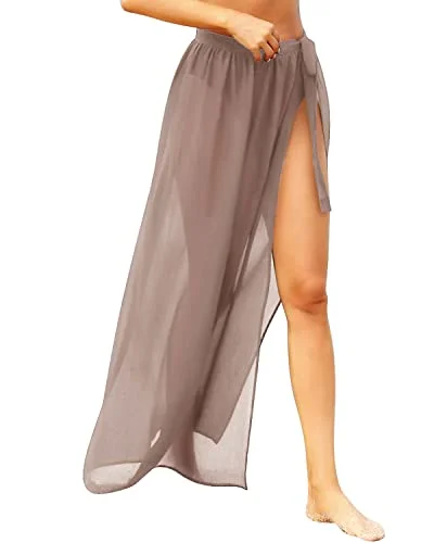 Sheer Beach Wrap Skirt Coverups For Women-Beige