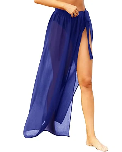 Women's Adjustable Long Sarong Beach Cover Up Beach Wrap Skirt-Royal Blue