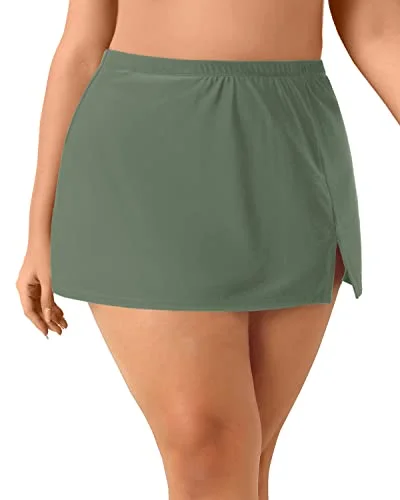 Tummy Control High Waisted Swimsuit Bottoms For Curvy Women-Olive Green