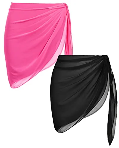 Bathing Suits Wrap Sarong Cover Up Wrap Skirt For Women-Neon Pink And Black